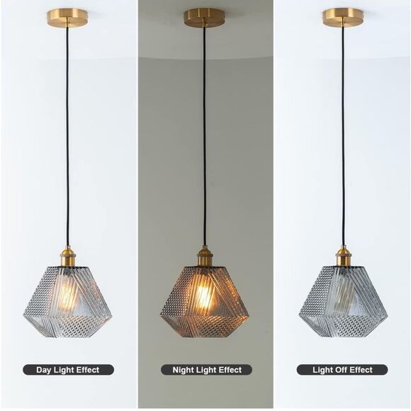 Modern Glass Hanging Pendant Light : Vintage Grey and Gold NWT - Picture 5 of 13